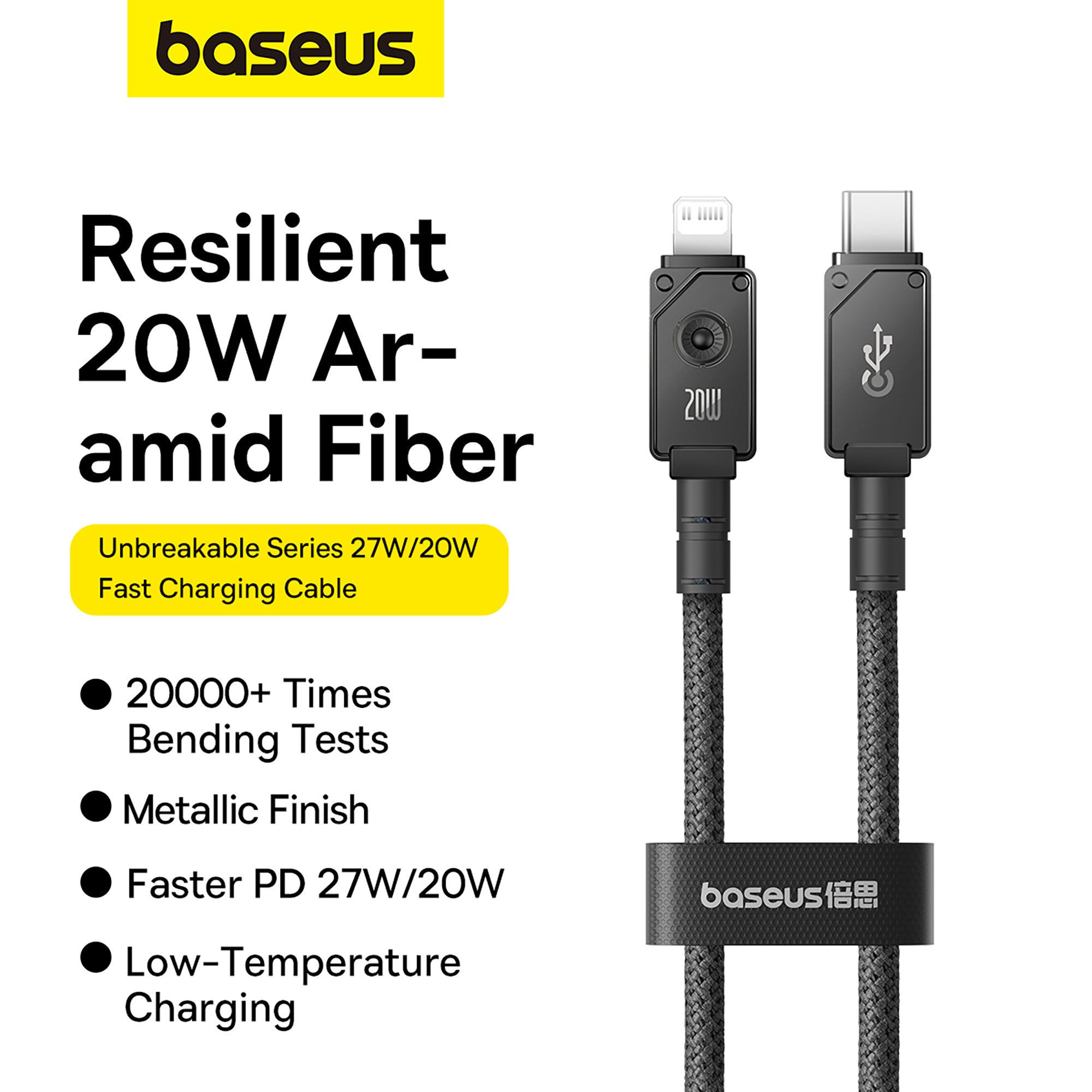 Baseus Unbreakable Series Fast Charging Data Cable Type-C to iP 20W 1m Cluster Black