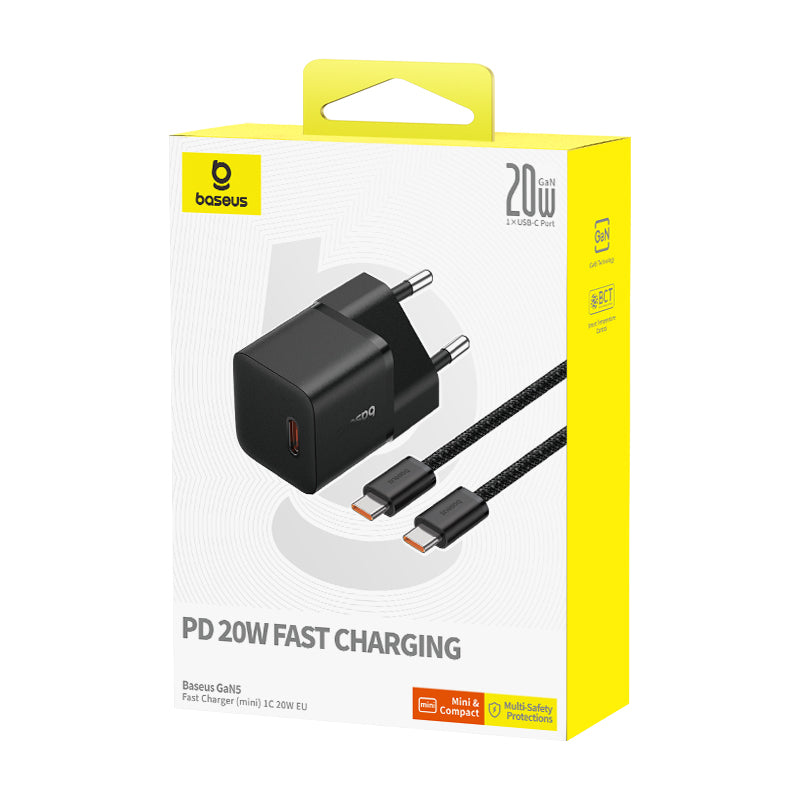 Baseus GaN5 Fast Charger(Mini) 1C 20W EU (With: Baseus Dynamic 3 Series Fast Charging Data Cable Type C to Type C 100W 1m