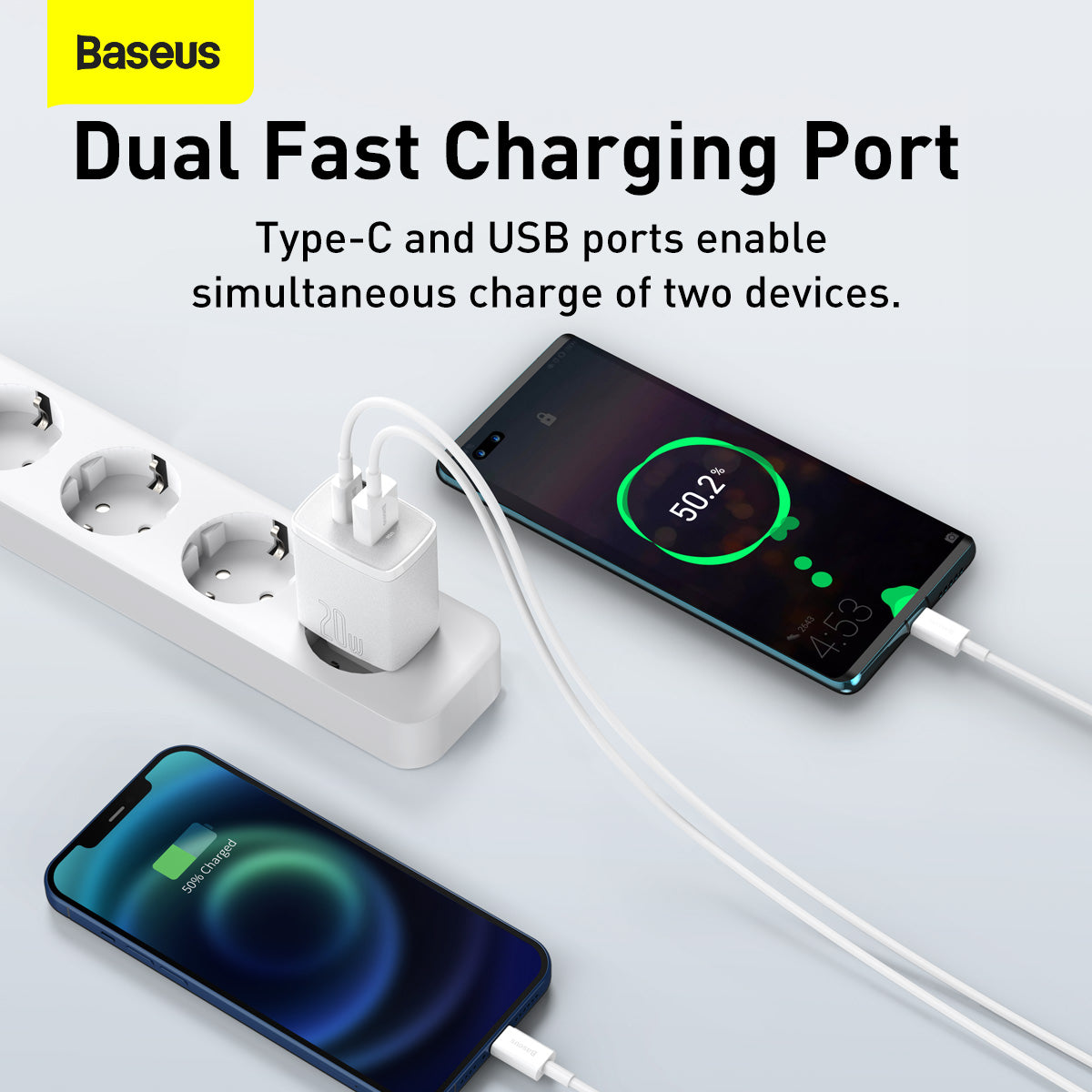 Baseus Compact Fast Charger with 1 USB-A and 1 USB Type-C 20W