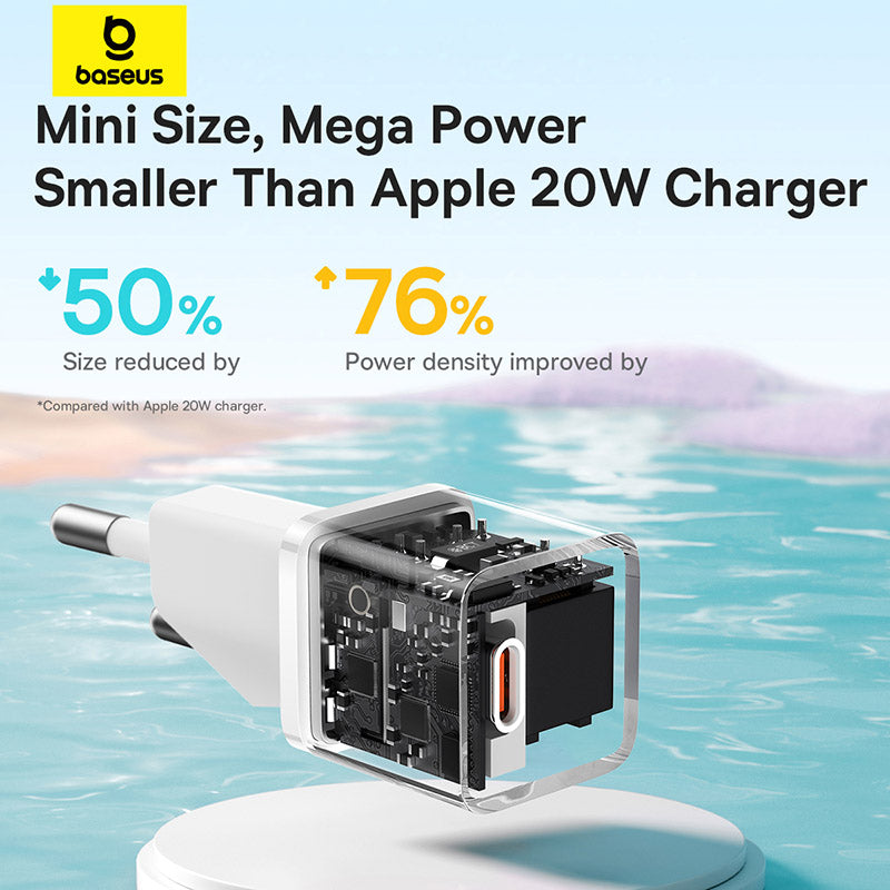 Baseus GaN5 Fast Charger(Mini) 1C 20W EU (With: Baseus Dynamic 3 Series Fast Charging Data Cable Type C to Type C 100W 1m
