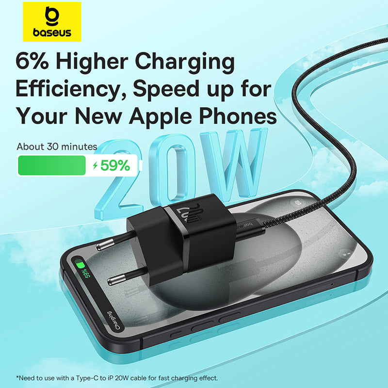 Baseus GaN5 Fast Charger(Mini) 1C 20W EU (With: Baseus Dynamic 3 Series Fast Charging Data Cable Type C to Type C 100W 1m