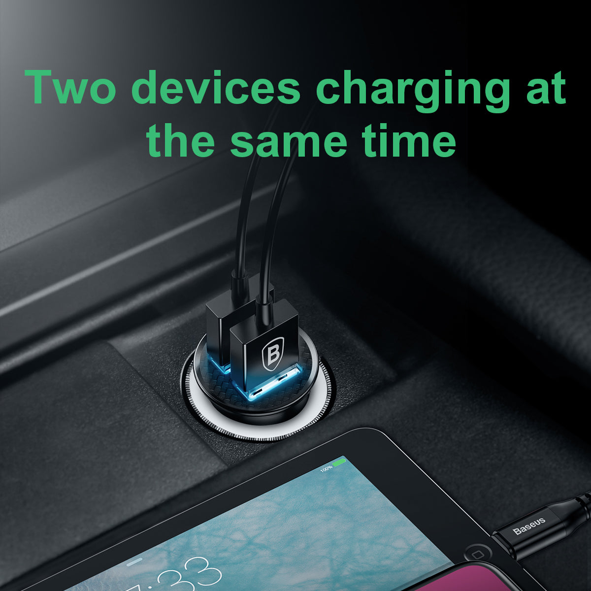 Baseus Circular Plastic Series 30W Dual USB QC3.0 Quick Car Charger Black