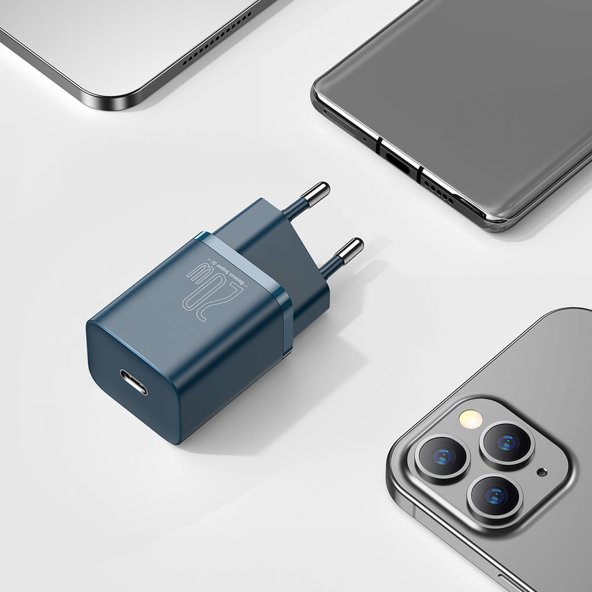 Baseus Super Si 20W Quick Charger and 1M Type C to iOS Cable - Blue