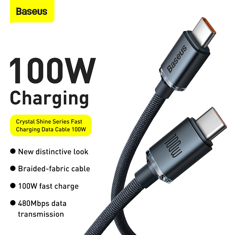 Baseus Crystal Shine Series Fast Charging Data Cable Type C to Type C 100W Black