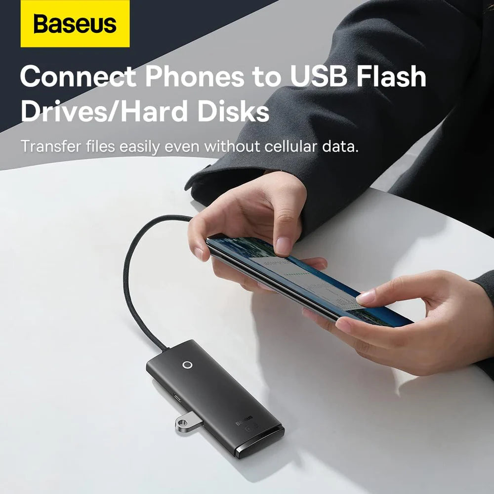 Baseus Lite Series 4-Port USB-A HUB Adapter (USB-A to USB-A 3.0 x4) - 25cm Black