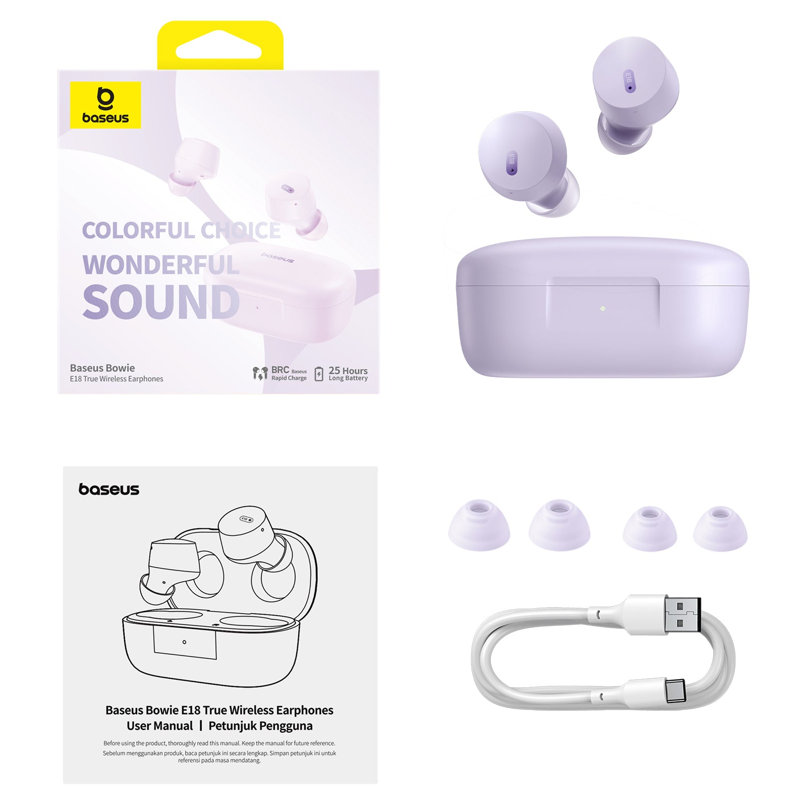 Baseus Bowie E18 True Wireless Earphones - Star Purple