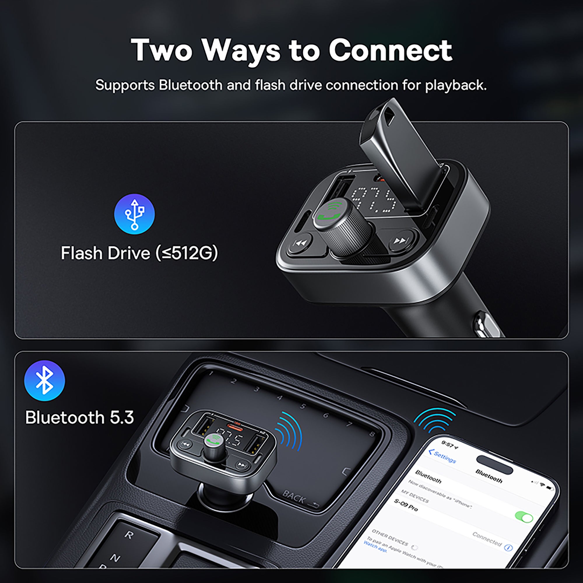 Baseus S-09 Pro Series Car FM Transmitter Cluster - Black