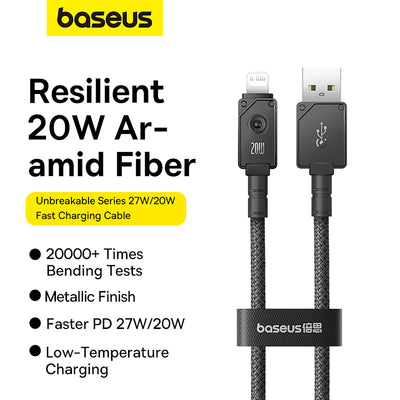 Baseus Unbreakable Series Fast Charging Data Cable Type C to iP 20W 2m Cluster Black