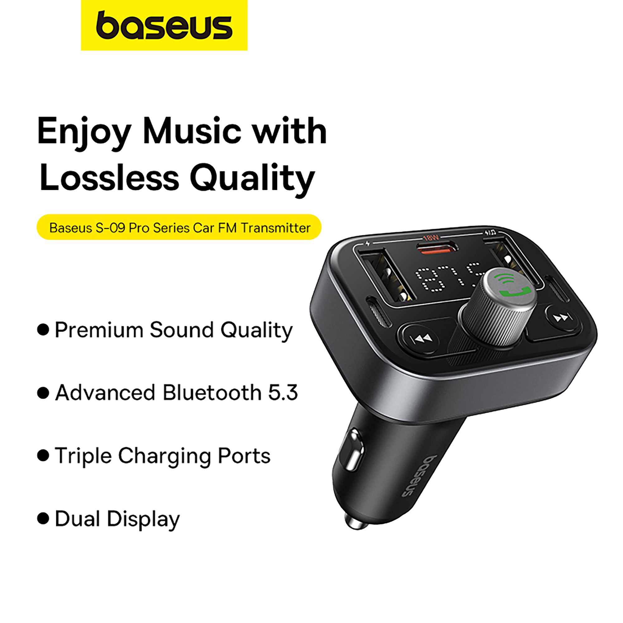 Baseus S-09 Pro Series Car FM Transmitter Cluster - Black