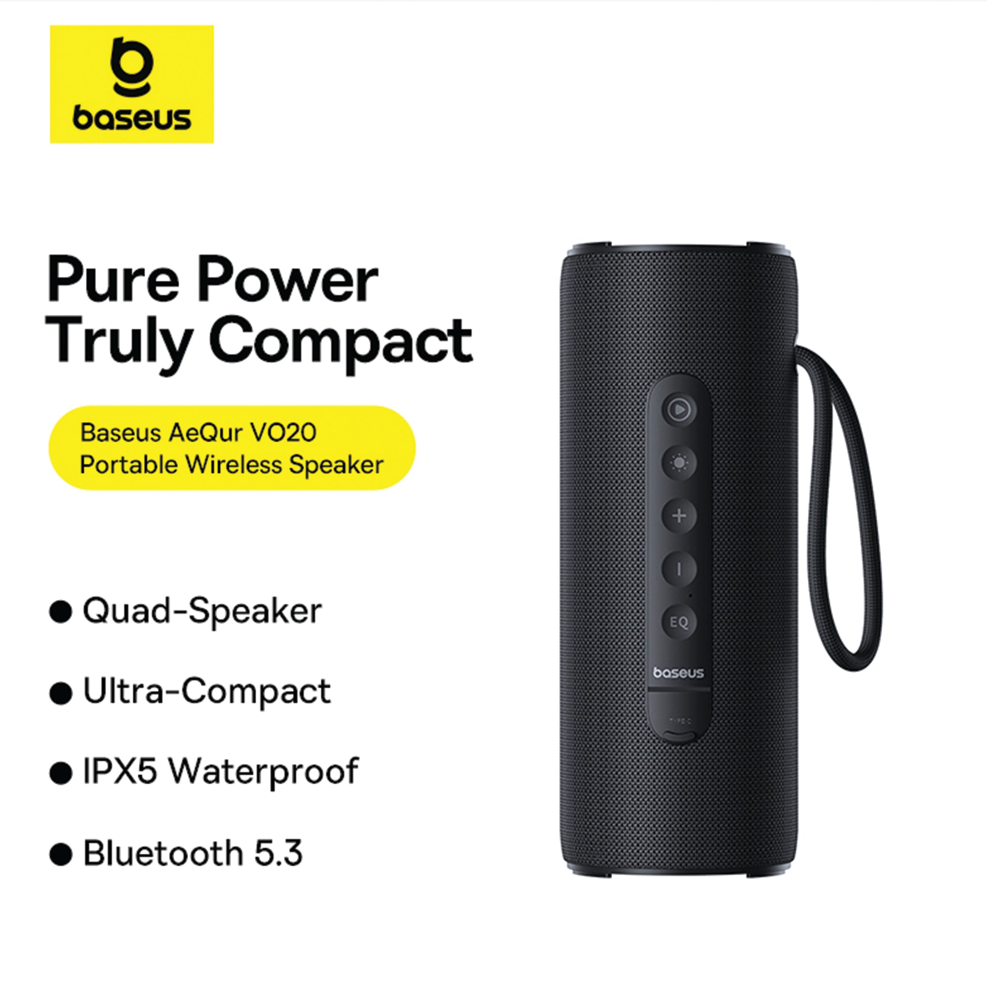 Baseus AeQur VO20 Portable Wireless Speaker - Cluster Black
