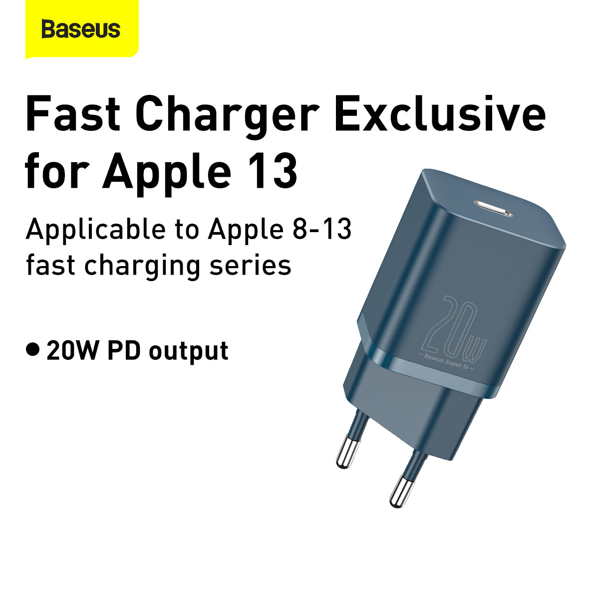 Baseus Super Si 20W Quick Charger and 1M Type C to iOS Cable - Blue