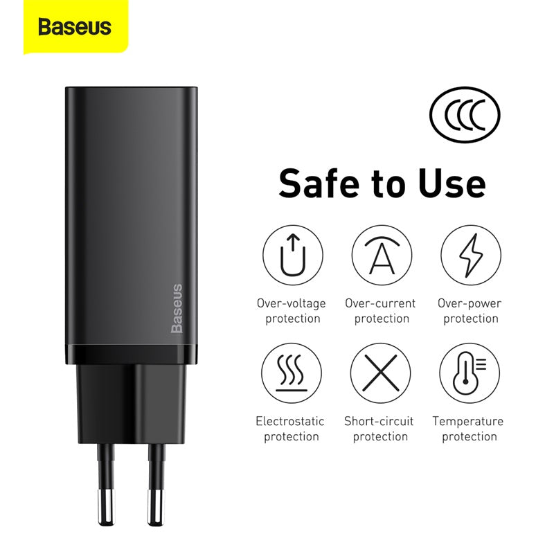 Baseus GaN2 Lite Quick Charger 65W Type-C & USB EU - Black