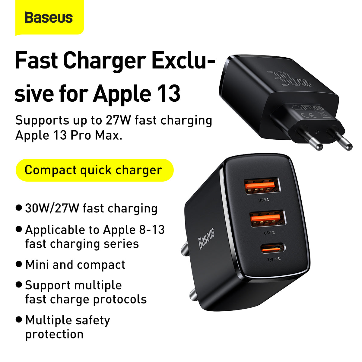 Baseus Compact Quick Charger 2U+C 30W EU