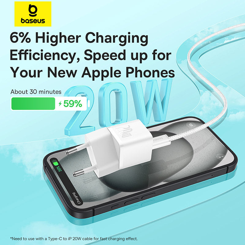 Baseus GaN5 Fast Charger(Mini) 1C 20W EU (With: Baseus Dynamic 3 Series Fast Charging Data Cable Type C to Type C 100W 1m