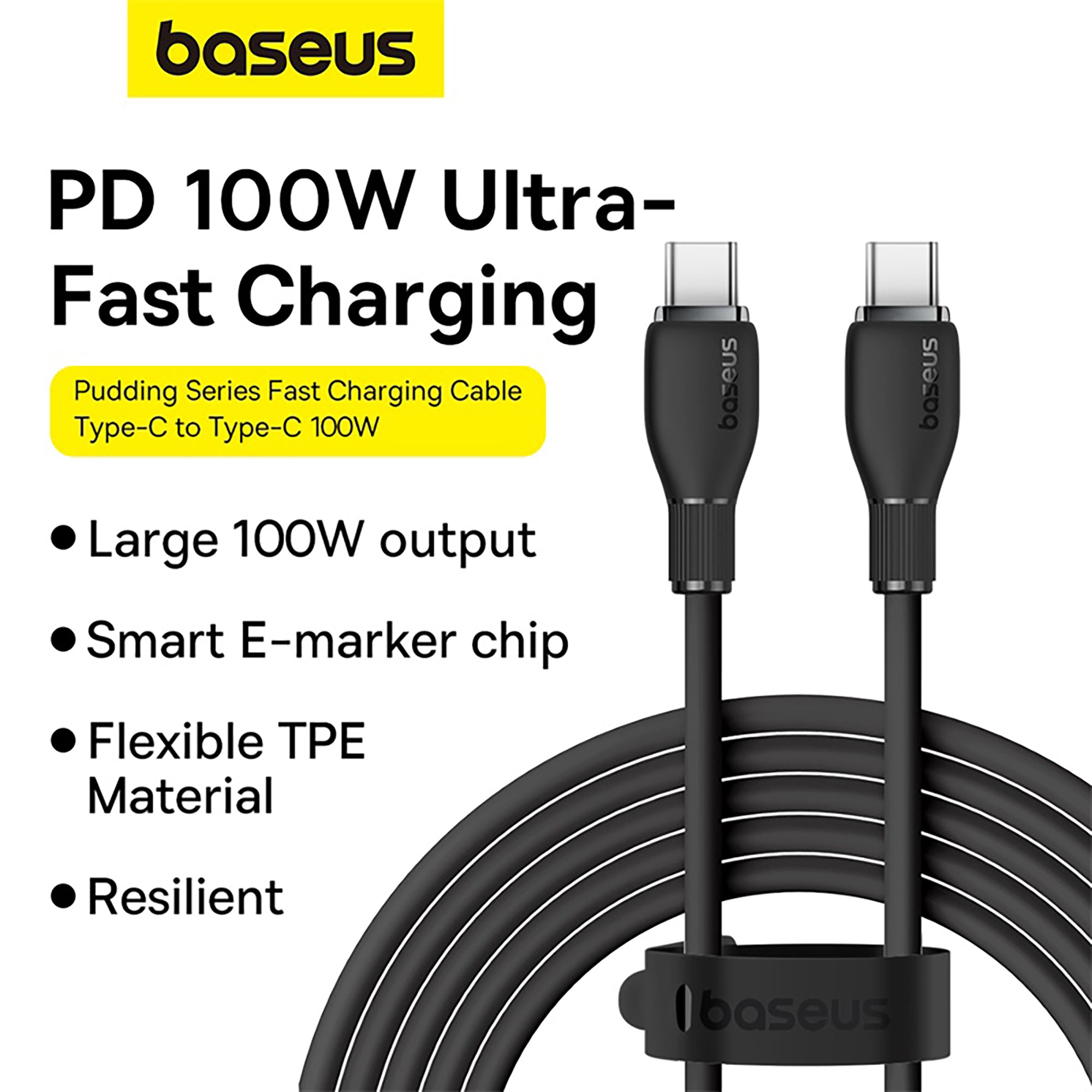 Baseus Pudding Series Fast Charging Cable Type-C to Type-C 100W 1.2m - Cluster Black