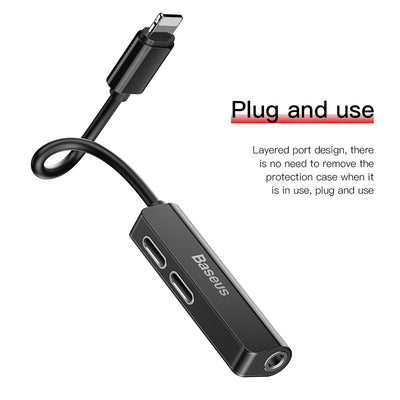 Baseus L52 3 in 1 Male iOS to Dual iOS and 3.5mm Female Audio Adapter Black