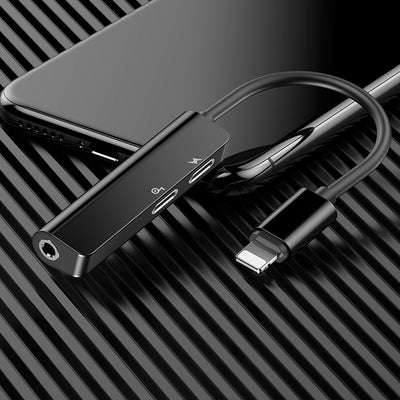 Baseus L52 3 in 1 Male iOS to Dual iOS and 3.5mm Female Audio Adapter Black