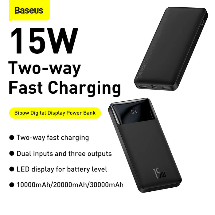 Baseus Bipow Series Digital Display Power Bank 10000mAh 15W - Black