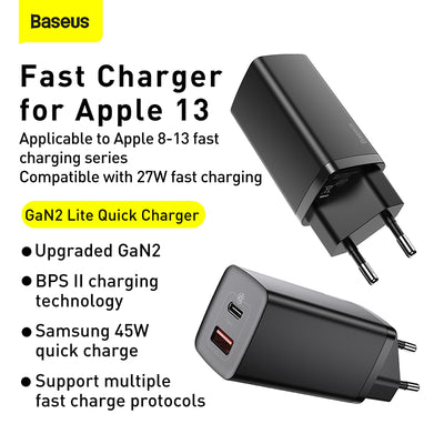 Baseus GaN2 Lite Quick Charger 65W Type-C & USB EU - Black